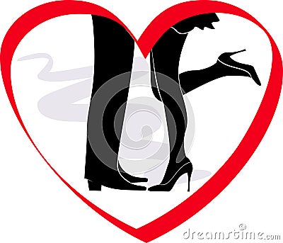 Kiss loving couple in a frame heart Vector Illustration