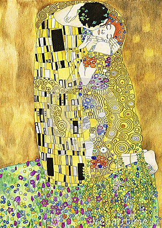 The kiss, painting by Gustav Klimt. Adult coloring page Stock Photo