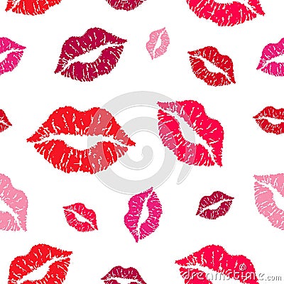 Kiss pattern white background. Lips prints Vector seamless background Vector Illustration