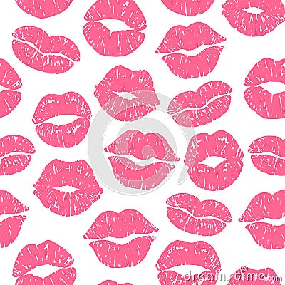 Kiss print seamless pattern. Girls kisses, lipstick prints and kissing women lips vector illustration Vector Illustration