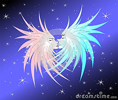 Kiss of the stars in the night sky Vector Illustration