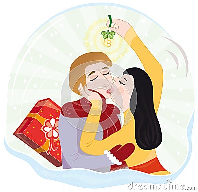 Kiss under the mistletoe Stock Photo