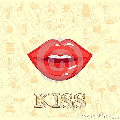 kiss flat illustration, lips vector illustration Vector Illustration