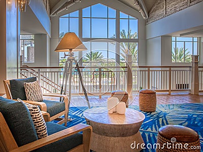 KISSIMMEE, FLORIDA - MAY 29, 2019 - Margaritaville Resort Orlando. Cozy lounge area in the main lobby with a nautical theme Editorial Stock Photo