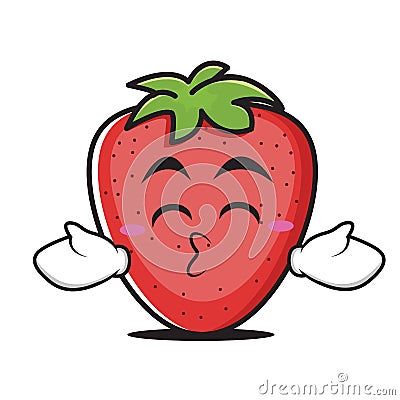 Kissing closed eyes strawberry character Vector Illustration