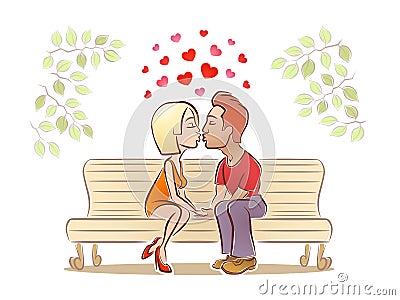 https://thumbs.dreamstime.com/x/kissing-couple-young-face-to-face-sitting-park-bench-funny-illustration-cartoon-style-white-background-32943009.jpg