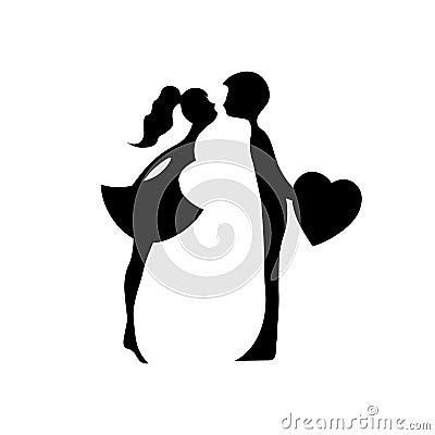 Kissing couple of young lovers . Romantic couple silhouette. Lovers woman and man kissing. Silhouettes of kissing boy and girl Stock Photo