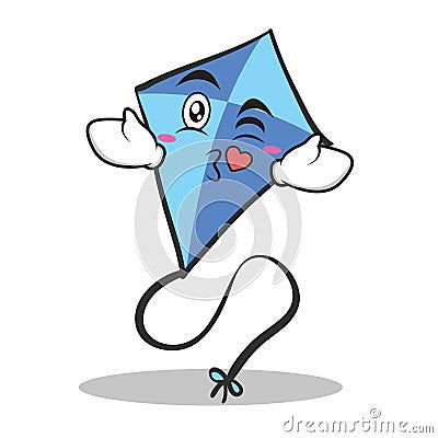 Kissing face blue kite character cartoon Vector Illustration