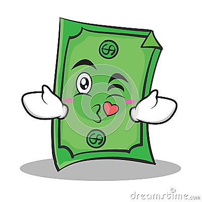 Kissing face Dollar character cartoon style Vector Illustration