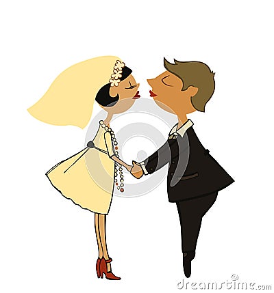 Kissing newly-married couple Vector Illustration