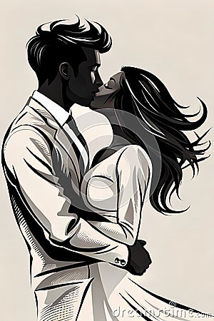 Kissing romantic couple Cartoon Illustration