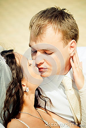 Kissing wedding couple Stock Photo