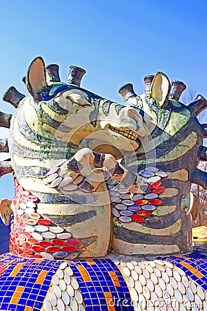 Kissing zebras fountain by the sculptor Constantin Skretutsky at Pejzazhna alley Editorial Stock Photo