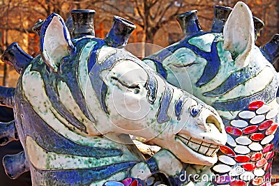 Kissing zebras fountain by the sculptor Constantin Skretutsky at Pejzazhna alley Editorial Stock Photo