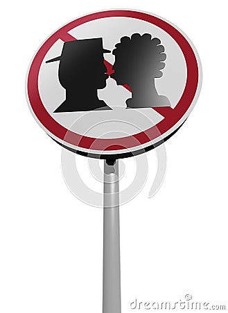 Kissing zone traffic sign Cartoon Illustration