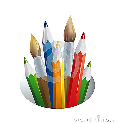 Kit of the artist. brushes and pencils Vector Illustration