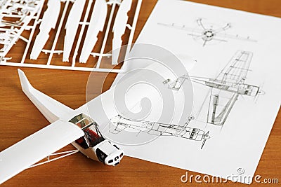 Kit for assembling plastic airplane model Stock Photo