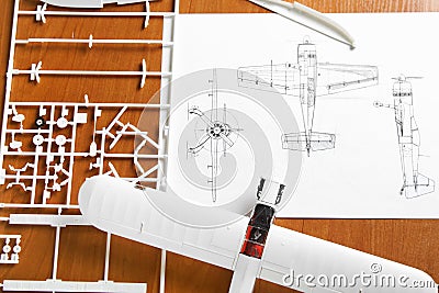 Kit for assembling plastic airplane model Stock Photo
