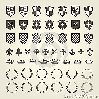 Kit of coat of arms for knight shields and royal emblems Vector Illustration