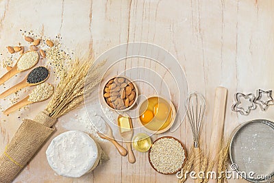 Kitchen accessories and Baking ingredients Stock Photo