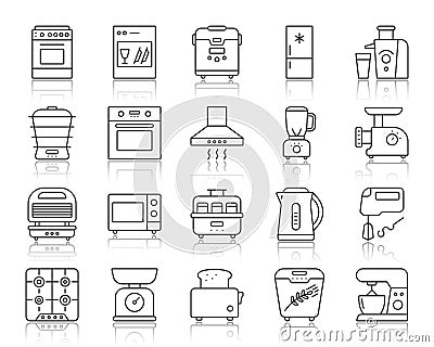 Kitchen Appliance simple line icons vector set Vector Illustration