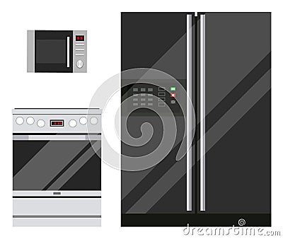 Kitchen Appliances, Microwave, Fridge and Stove Vector Illustration