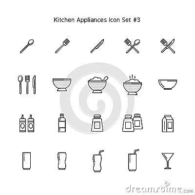 Kitchen appliances simple line icon set. household illustration collection Cartoon Illustration