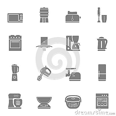 Kitchen appliances vector silhouette icon set Vector Illustration