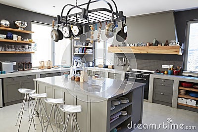 Kitchen Area Of Modern Home Interior With Island And Appliances Stock Photo