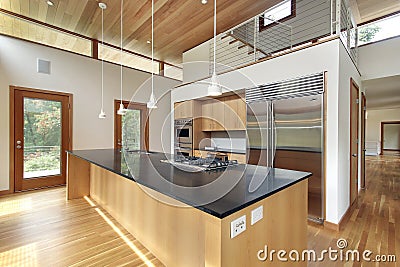 Kitchen with black granite island Stock Photo