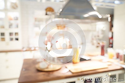 Kitchen blur background. Home indoor room interior. Modern cooking area Stock Photo