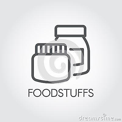 Kitchen boxes for various products and ingredients. Conceptual icon in linear style. Foodstuffs contour label Vector Illustration