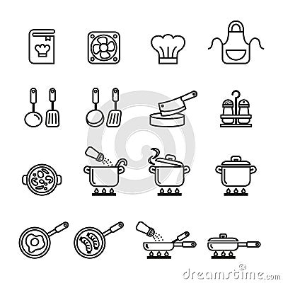 Kitchen and Cooking Icons Set. Line Style stock . Vector Illustration