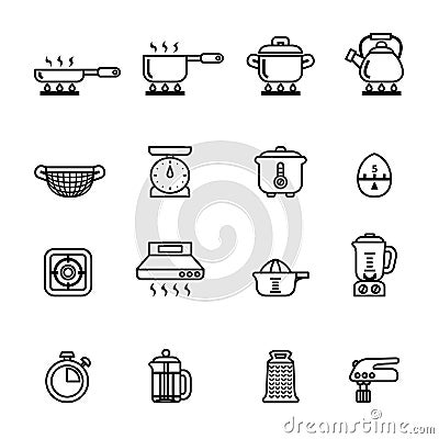 Kitchen and Cooking Icons Set. Line Style stock . Vector Illustration