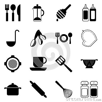 Kitchen and cooking icons. Vector illustrations Cartoon Illustration