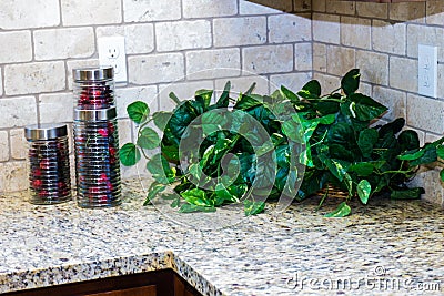 Kitchen Decorations On Marble Counter Stock Photo