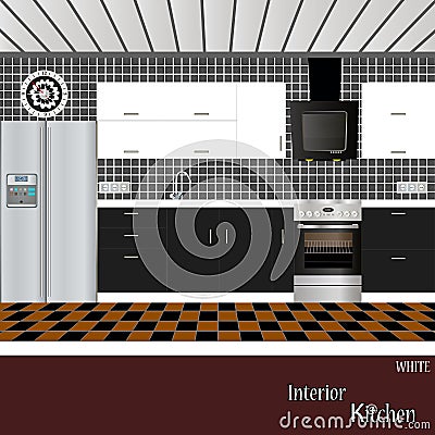 Kitchen design white Cartoon Illustration