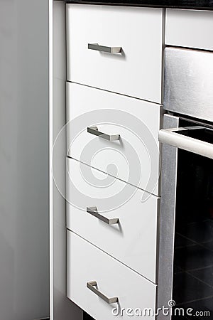 Kitchen Cabinet Drawers Stock Photo