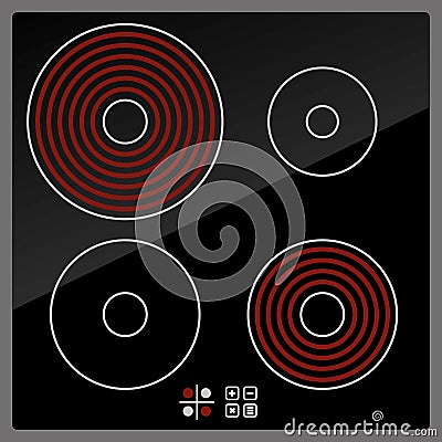 Kitchen Electric hob with ceramic surface and Vector Illustration