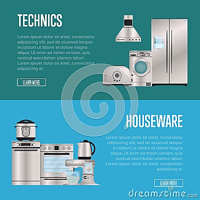 Kitchen electronic houseware technics posters Vector Illustration