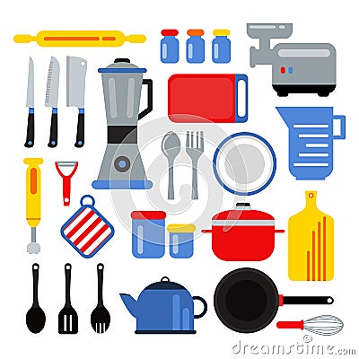 Kitchen equipment for cooking. Vector illustrations set in flat style Vector Illustration