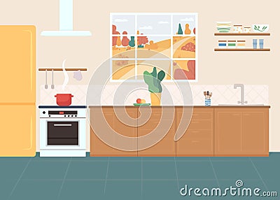 Kitchen flat color vector illustration Vector Illustration