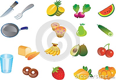 Kitchen fruits veggies Vector Cartoon Illustration