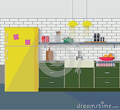 Kitchen furniture. Cozy interior Vector Illustration