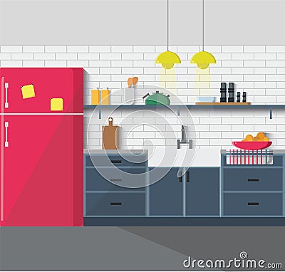 Kitchen furniture. Cozy interior Vector Illustration