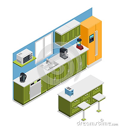 Kitchen Furniture Isometric Composition Vector Illustration