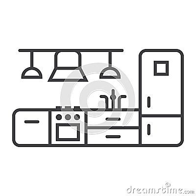 Kitchen furniture line icon, and interior Vector Illustration