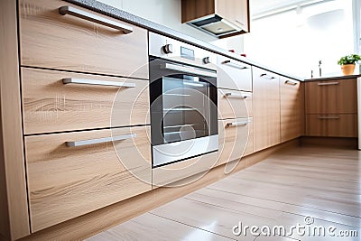 Kitchen furniture with oven, fragment, light wood and white Generative AI Stock Photo