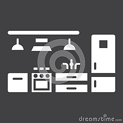 Kitchen furniture solid icon, and interior Vector Illustration