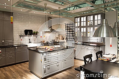 Kitchen in furniture store Ikea Editorial Stock Photo